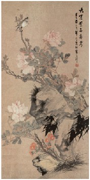 朱偁 1882年作 富贵白头 立轴